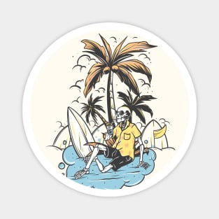 Skeleton Surfer relax under the palm tree Magnet